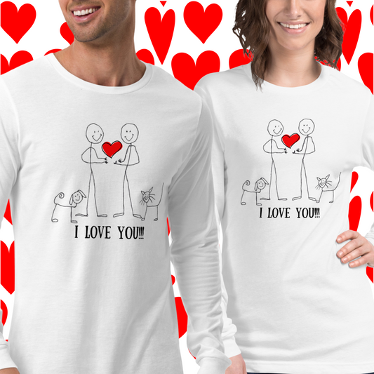 "I Love You" Valentine Unisex Long Sleeve Tee for Men & Women