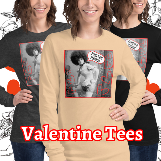 Vintage "Forever Yours!!!" Valentine Unisex Style Long Sleeve Regular Fit Tee for Women