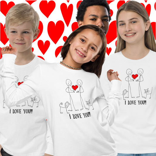 "I Love You!!!" Valentine Youth Long Sleeve Unisex Regular Fit Tee