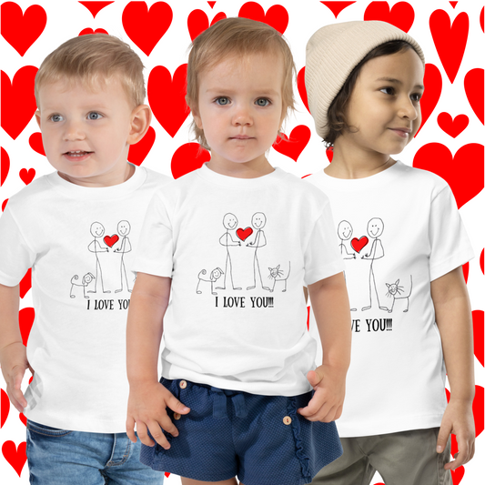 "I Love You!!!" Valentine Toddler Short Sleeve Unisex Tee