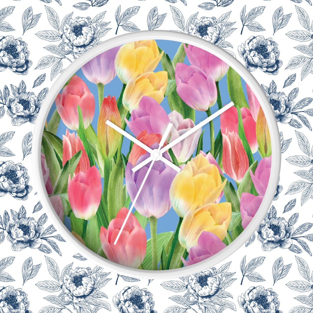 Tulip Sunrise Wall Clock with Light Blue Accents  by Miss Daisy