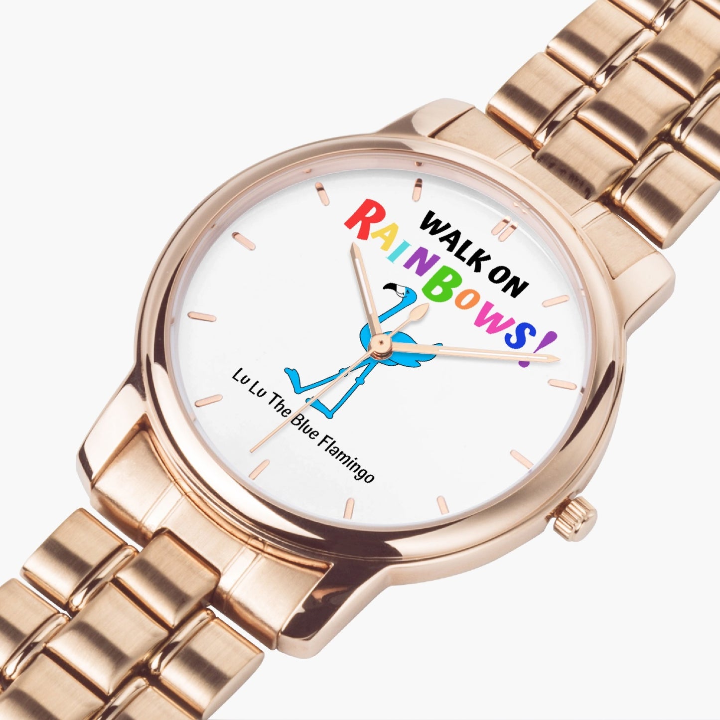 Lu Lu's "WALK ON RAINBOWS!" Unisex Steel Quartz Watch with Indicators & Folding Clasp