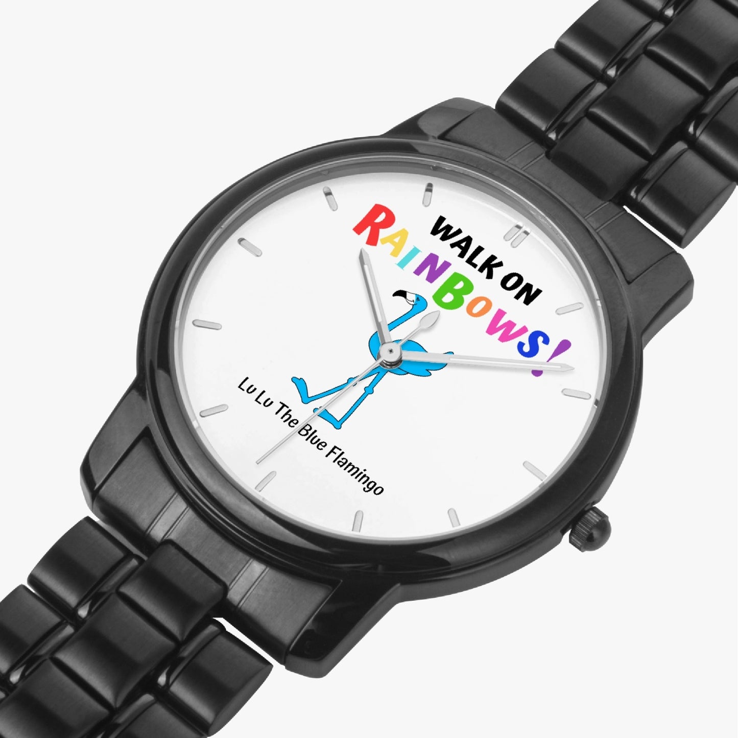 Lu Lu's "WALK ON RAINBOWS!" Unisex Steel Quartz Watch with Indicators & Folding Clasp