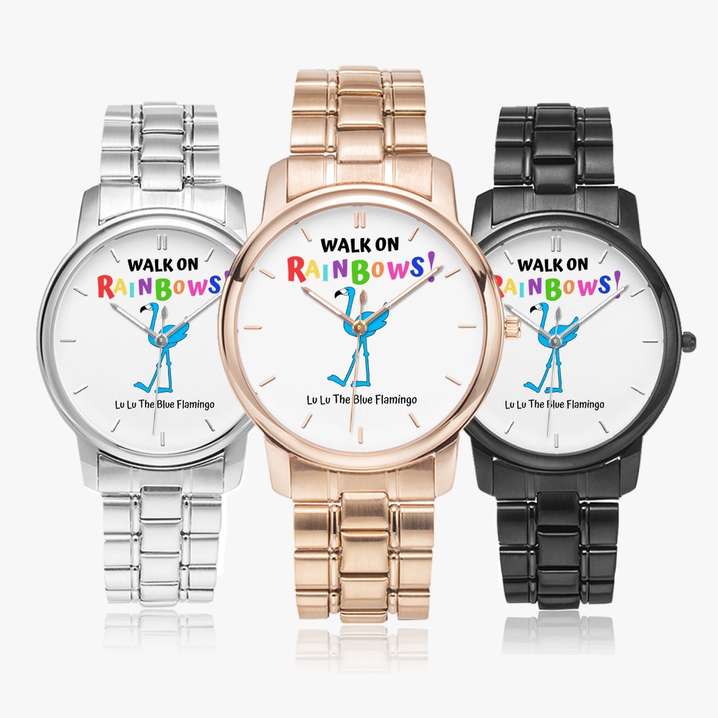 Lu Lu's "WALK ON RAINBOWS!" Unisex Steel Quartz Watch with Indicators & Folding Clasp