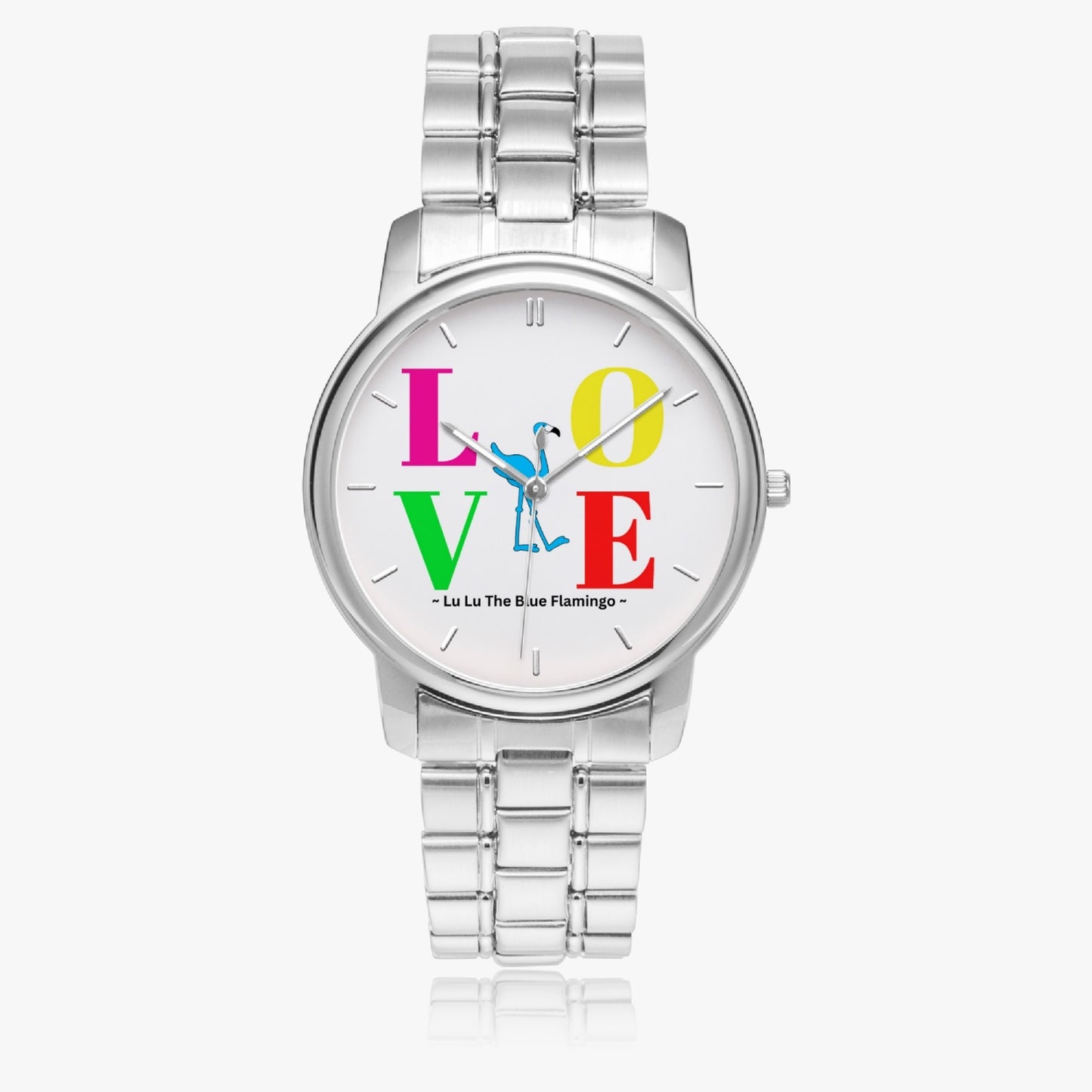 Lu Lu's "LOVE" Stainless Steel Quartz Unisex Watch with Indicators & Folding Clasp