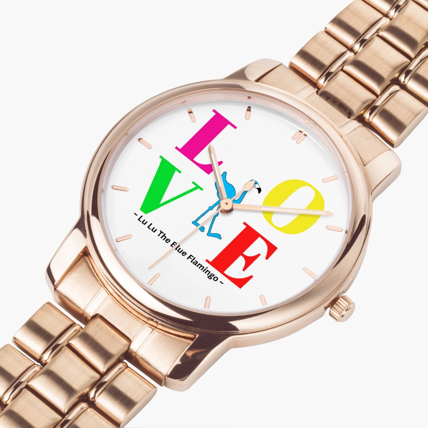 Lu Lu's "LOVE" Stainless Steel Quartz Unisex Watch with Indicators & Folding Clasp