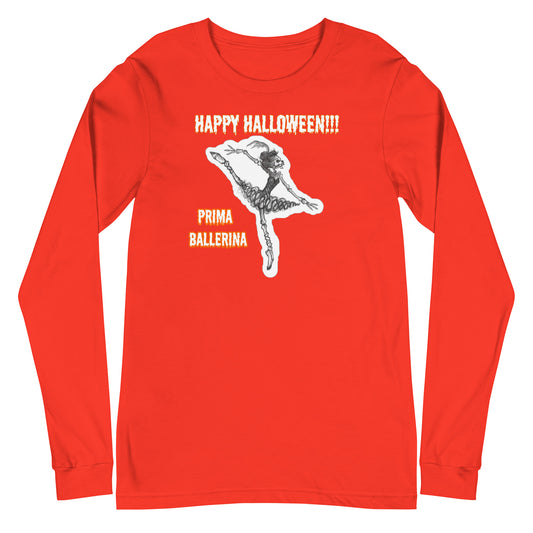 Halloween Skeleton "Prima Ballerina" Unisex Long Sleeve Crew Neck T-Shirt for Men and Women