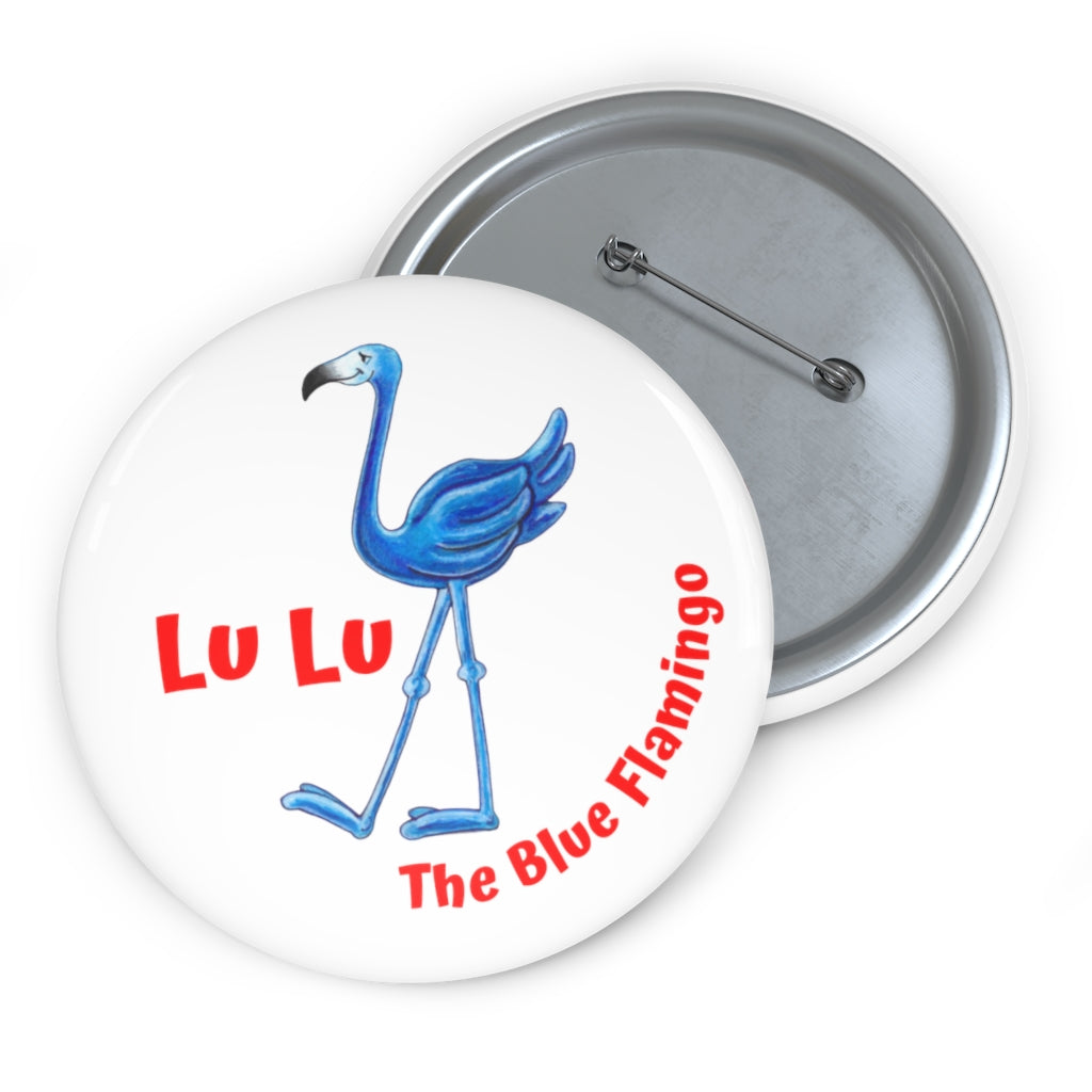 LU LU THE BLUE FLAMINGO Pin Button in White